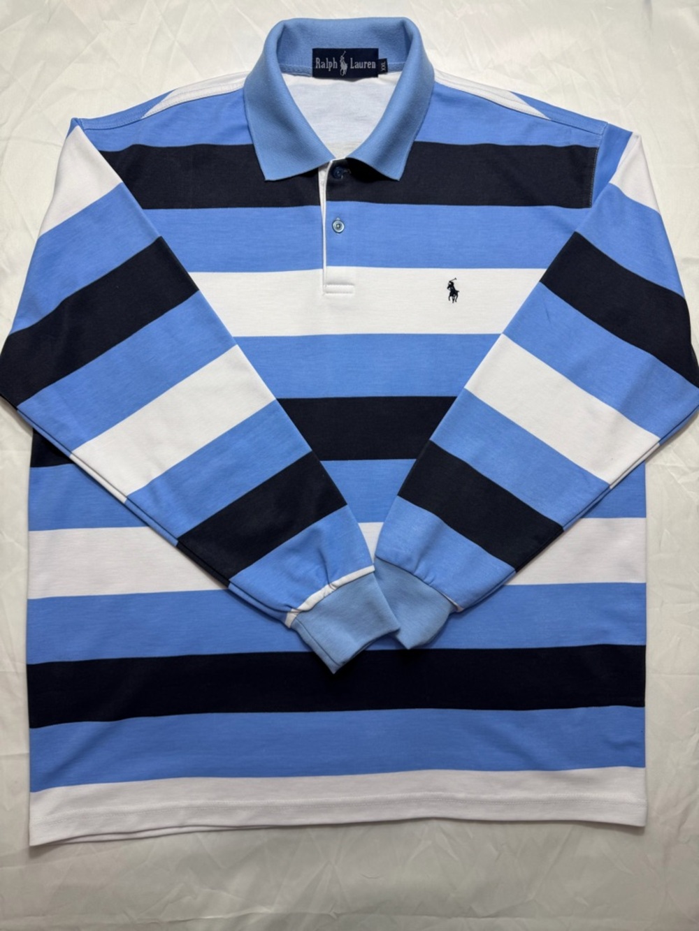 Ralph Lauren Men’s Light Blue, Navy & White Striped Rugby Polo